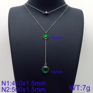 Simple and stylish stainless steel double glass necklace - KN113594-Z