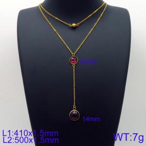 Simple and stylish stainless steel double glass necklace - KN113597-Z