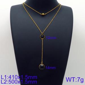 Simple and stylish stainless steel double glass necklace - KN113598-Z