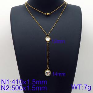 Simple and stylish stainless steel double glass necklace - KN113601-Z