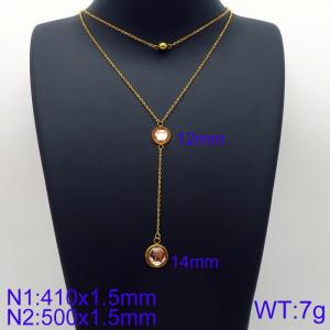 Simple and stylish stainless steel double glass necklace - KN113603-Z