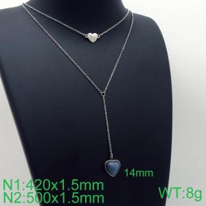 Simple and stylish stainless steel double heart stone necklace - KN113616-Z