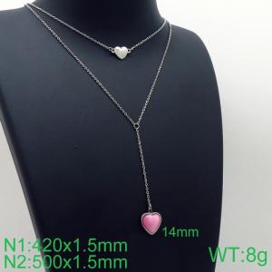 Simple and stylish stainless steel double heart stone necklace - KN113617-Z