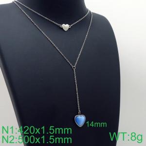 Simple and stylish stainless steel double heart stone necklace - KN113618-Z