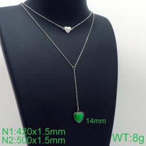 Simple and stylish stainless steel double heart stone necklace - KN113619-Z