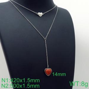 Simple and stylish stainless steel double heart stone necklace - KN113621-Z