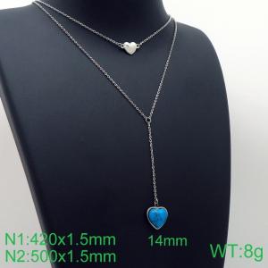 Simple and stylish stainless steel double heart stone necklace - KN113622-Z