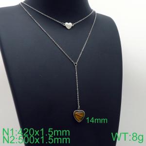 Simple and stylish stainless steel double heart stone necklace - KN113623-Z