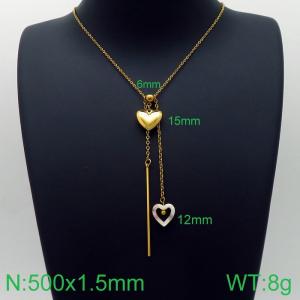 Simple and stylish stainless steel double heart pendant with tassel necklace - KN113639-Z