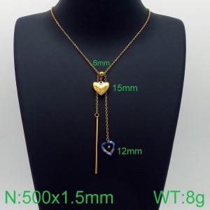 Simple and stylish stainless steel double heart pendant with tassel necklace - KN113640-Z