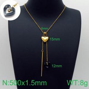 Simple and stylish stainless steel double heart pendant with tassel necklace - KN113641-Z