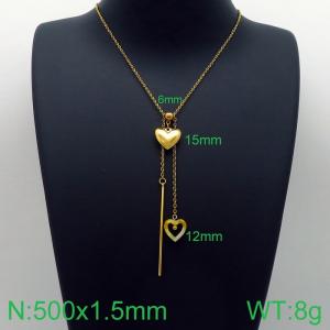 Simple and stylish stainless steel double heart pendant with tassel necklace - KN113643-Z