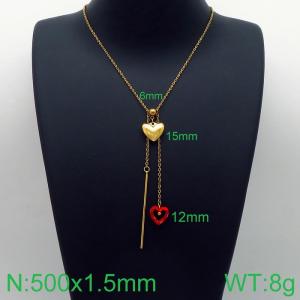 Simple and stylish stainless steel double heart pendant with tassel necklace - KN113644-Z