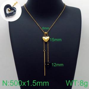 Simple and stylish stainless steel double heart pendant with tassel necklace - KN113645-Z