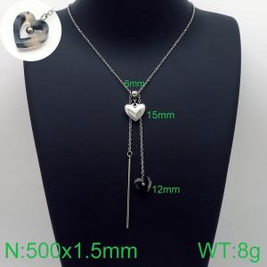 Simple and stylish stainless steel double heart pendant with tassel necklace - KN113646-Z