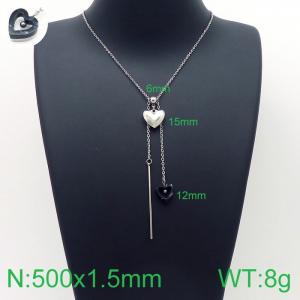 Simple and stylish stainless steel double heart pendant with tassel necklace - KN113648-Z