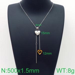 Simple and stylish stainless steel double heart pendant with tassel necklace - KN113649-Z