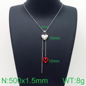 Simple and stylish stainless steel double heart pendant with tassel necklace - KN113650-Z
