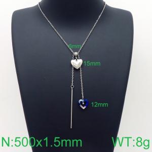 Simple and stylish stainless steel double heart pendant with tassel necklace - KN113651-Z