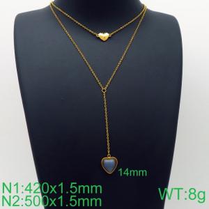 Simple and stylish stainless steel double heart clavicle chain - KN113665-Z