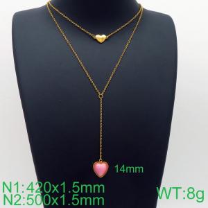 Simple and stylish stainless steel double heart clavicle chain - KN113667-Z