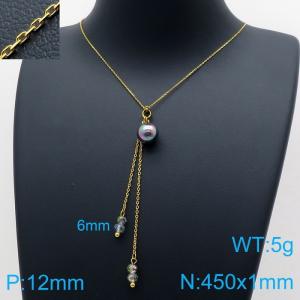 Fashion simple with stainless steel cross chain bead tassel necklace - KN114868-Z