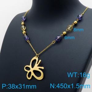 French colored bead stainless steel butterfly necklace for women - KN114887-Z