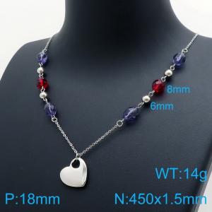 French colored beads stainless steel women's heart necklace - KN114893-Z
