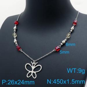 French colored bead stainless steel butterfly necklace for women - KN114894-Z
