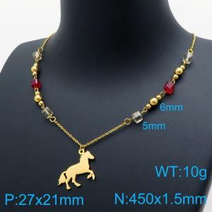 French colored bead stainless steel steed necklace - KN114895-Z