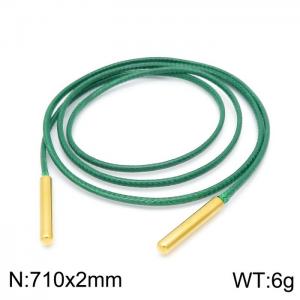 710mm Women Fashion Green Gold-Plated Stainless Steel&Leather Cord Necklace - KN197991-Z