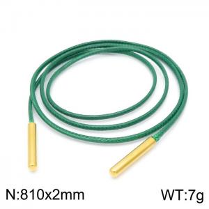810mm Women Fashion Green Gold-Plated Stainless Steel&Leather Cord Necklace - KN197993-Z