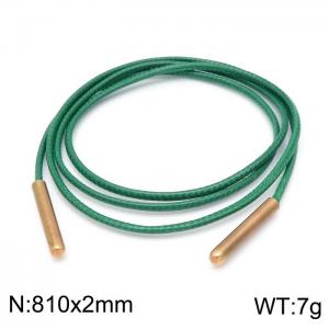 810mm Women Fashion Green Rose Gold Stainless Steel&Leather Cord Necklace - KN197997-Z
