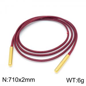 710mm Women Fashion Dark Red Gold-Plated Stainless Steel&Leather Cord Necklace - KN198011-Z