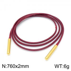 760mm Women Fashion Dark Red Gold-Plated Stainless Steel&Leather Cord Necklace - KN198012-Z