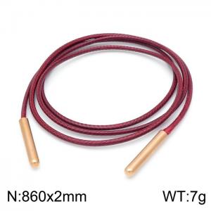 860mm Women Fashion Dark Red Rose-Gold Stainless Steel&Leather Cord Necklace - KN198022-Z