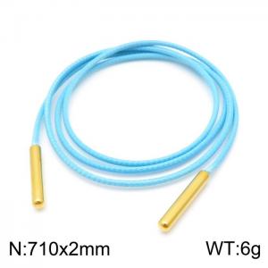 710mm Women Fashion Sky Blue Gold-Plated Stainless Steel&Leather Cord Necklace - KN198031-Z