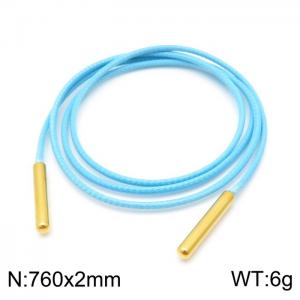 760mm Women Fashion Sky Blue Gold-Plated Stainless Steel&Leather Cord Necklace - KN198032-Z