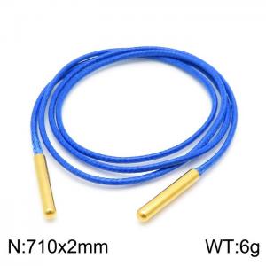 710mm Women Fashion Sea Blue Gold-Plated Stainless Steel&Leather Cord Necklace - KN198035-Z