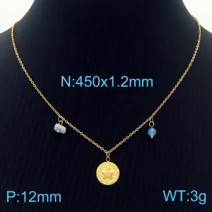 Simple round pentagram titanium steel chain necklace - KN201177-HG