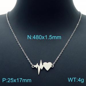 Women 480mm Stainless Steel Necklace with Romantic Cardiogram&Heart Linked Pendant - KN226753-Z