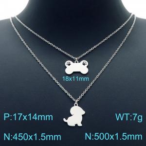 Women  450mm&500mm Stainless Steel Double Chain Necklace with Cute Cartoon Doggy&Bone Pendants - KN226757-Z