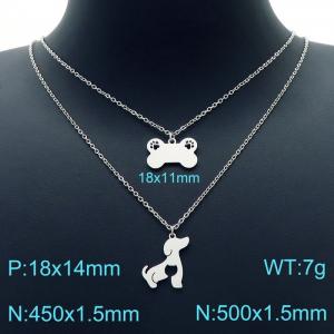 Silver Color Double Cable Chain with Dog Tag and Cute Dog Pendant Necklace - KN226763-Z