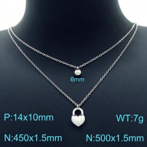 Silver Color Double Cable Chain with Stainless Steel Beads and Heart Charm Pendant Necklace - KN226765-Z