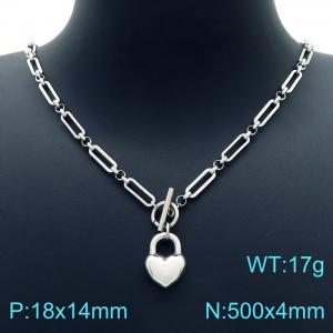 Stainless Steel Link Chain with OT Buckle Heart Charm Necklace - KN226770-Z