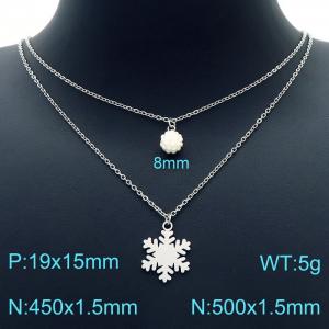 Women 450mm&500mm Stainless Steel Double Chain Necklace with Cartoon Snowflake&White Clay Peals Pendants - KN226772-Z
