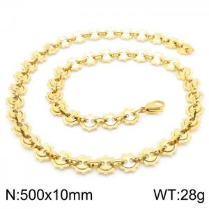 European and American fashion personality men's stainless steel gold-plated gear chain necklace - KN228553-Z