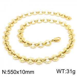 European and American fashion personality men's stainless steel gold-plated gear chain necklace - KN228554-Z