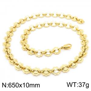 European and American fashion personality men's stainless steel gold-plated gear chain necklace - KN228556-Z