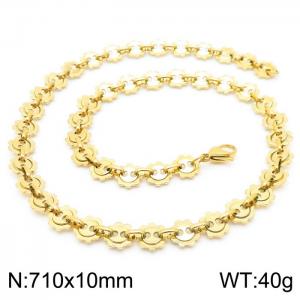 European and American fashion personality men's stainless steel gold-plated gear chain necklace - KN228557-Z